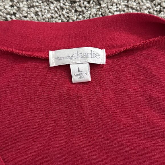 Charming Charlie Red Wrap Blouse 3/4 Sleeve Elastic Waist Top Shirt Size Large - Picture 4 of 11